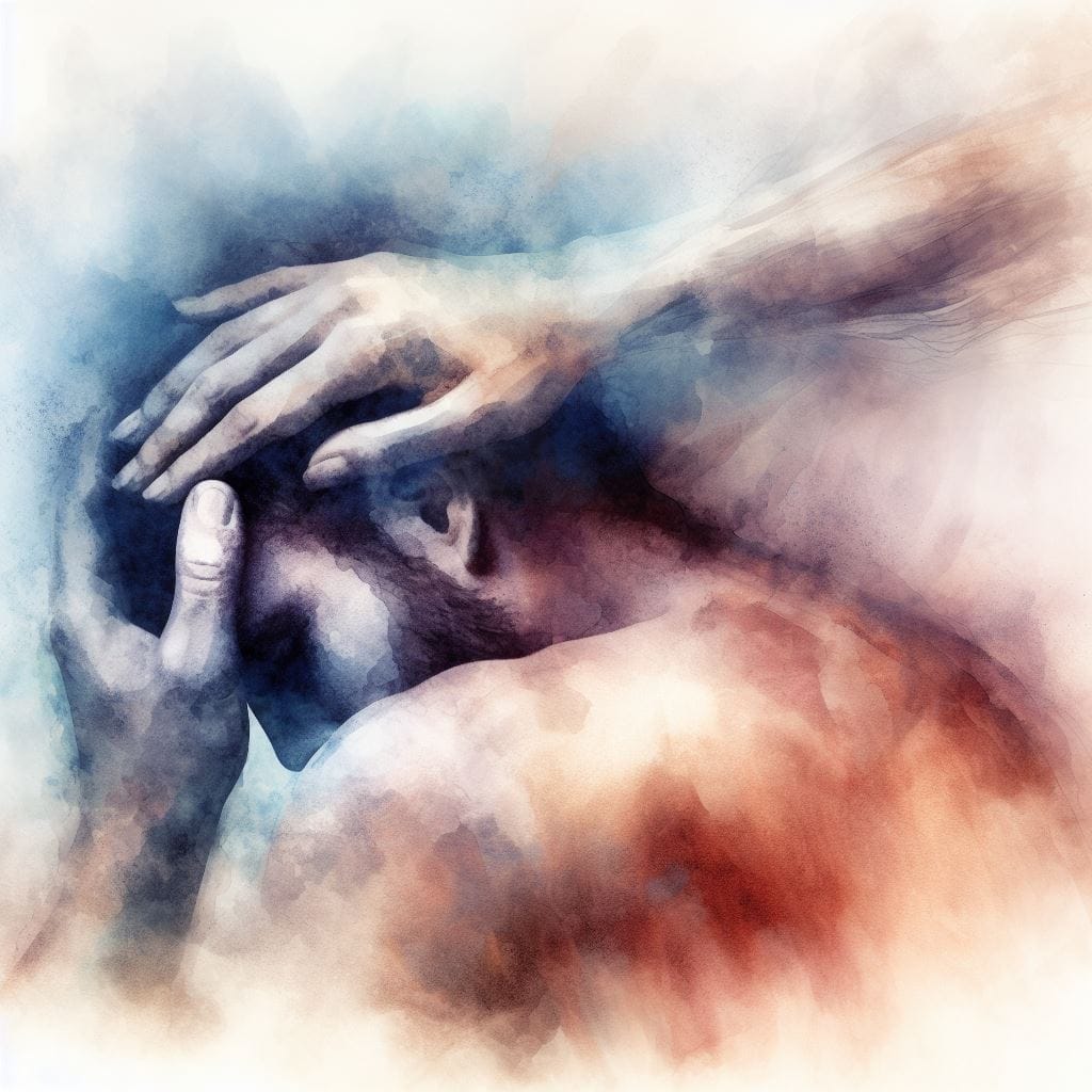 Ethereal Watercolor Illustration of a Compassionate Hand Offering Empathy to a Troubled Soul"
