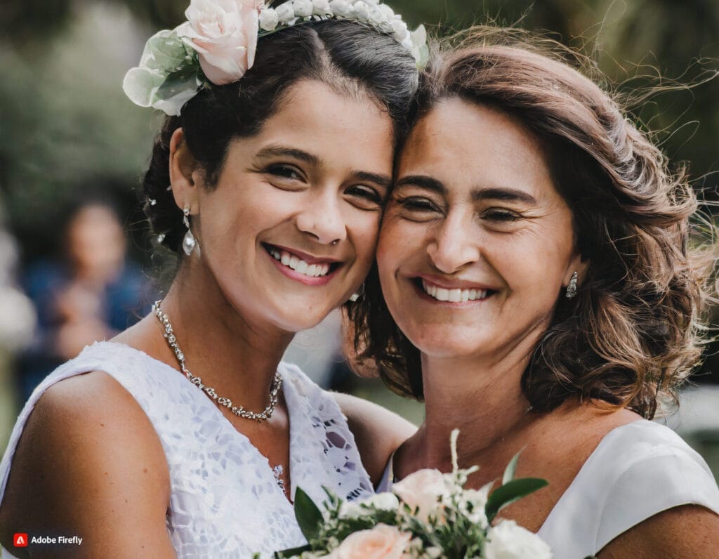 What Can I Say to My Niece on Her Wedding Day" - An aunt shares a joyful smile with her niece on her wedding day, radiating love and happiness