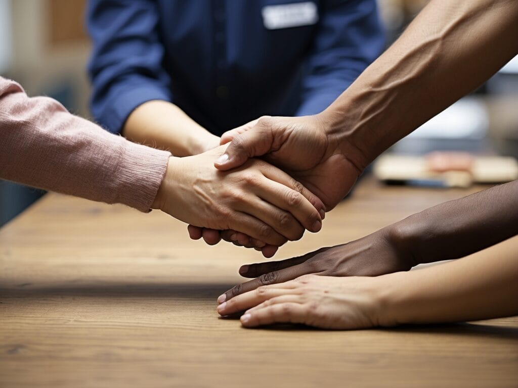 Photograph depicting the subtlety of empathy - two hands reaching out to each other, conveying deep emotions through touch. A silent connection between individuals exploring the question: Are Empathy And Compassion The Same Thing?