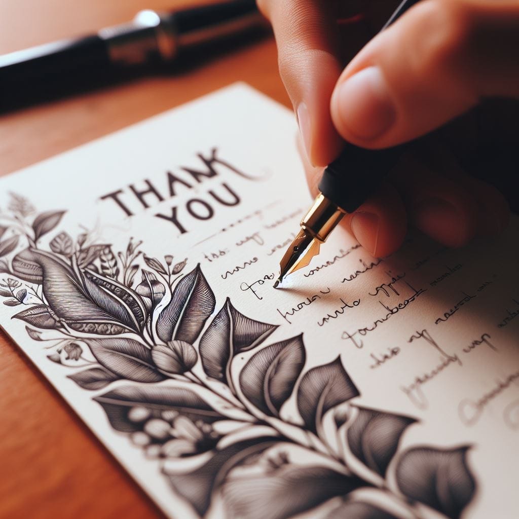 Elegance in appreciation: Discover how to say thank you for coming to my party through this close-up image of a meticulously crafted handwritten note, highlighting the artistry of expressing gratitude with pen and paper.