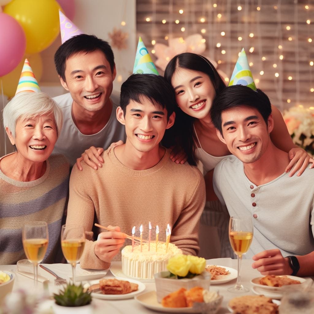 Expressing gratitude in style: Learn how to say thank you for coming to my party with this heartwarming image of friends and family gathered at a birthday celebration, radiating joy and love.