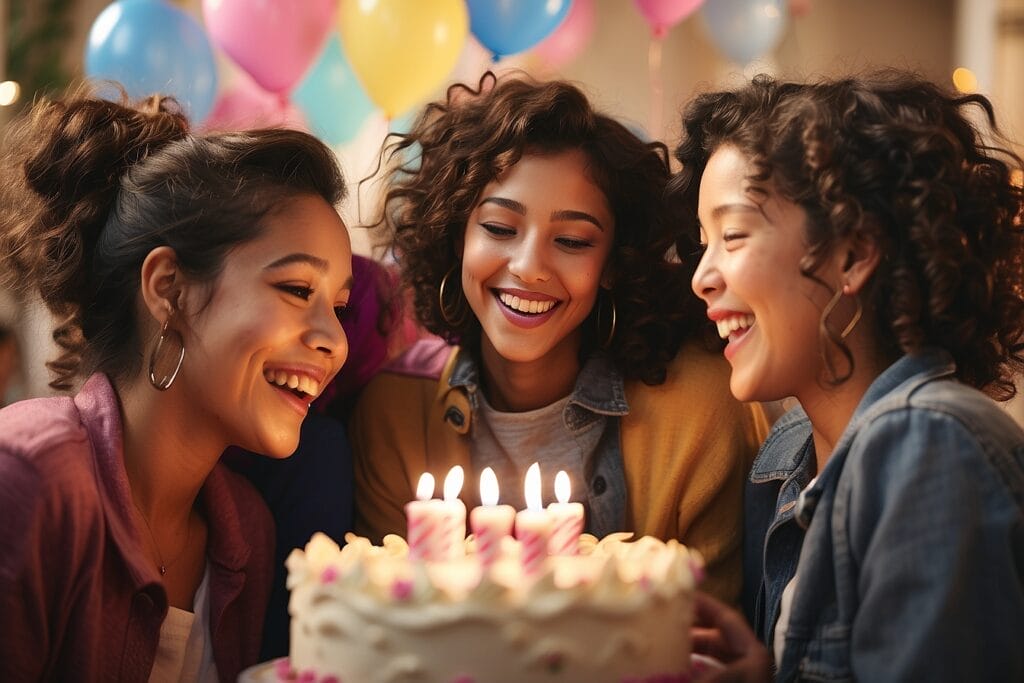 In this heartwarming photograph, friends share a genuine moment of joy during a birthday celebration, radiating warmth, laughter, and the special bond that makes birthdays truly extraordinary. Discover heartfelt ways on how to express gratitude and thank your best friend on her birthday through this touching image.