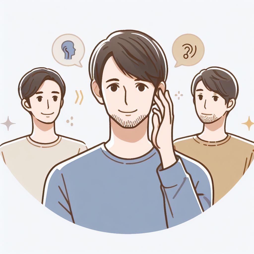 This image invites the question: Is active listening a talent or a skill? It portrays the essentials of active listening, featuring a person actively listening and responding during a conversation. The visual illustration emphasizes the harmonious interplay between skill and ability in fostering effective communication.