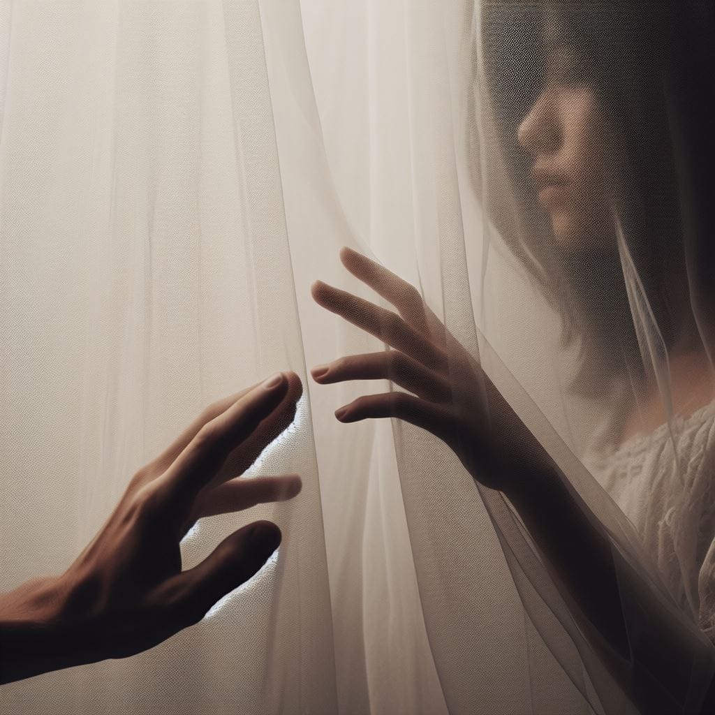 A close-up shot capturing the poignant moment of two palms accomplishing via a sheer veil, symbolizing the delicate dance of accepting as true with and vulnerability. This image explores the nuanced emotions tied to considering acceptance after facing rejection, echoing the question, "Should I accept a girl who rejected me?