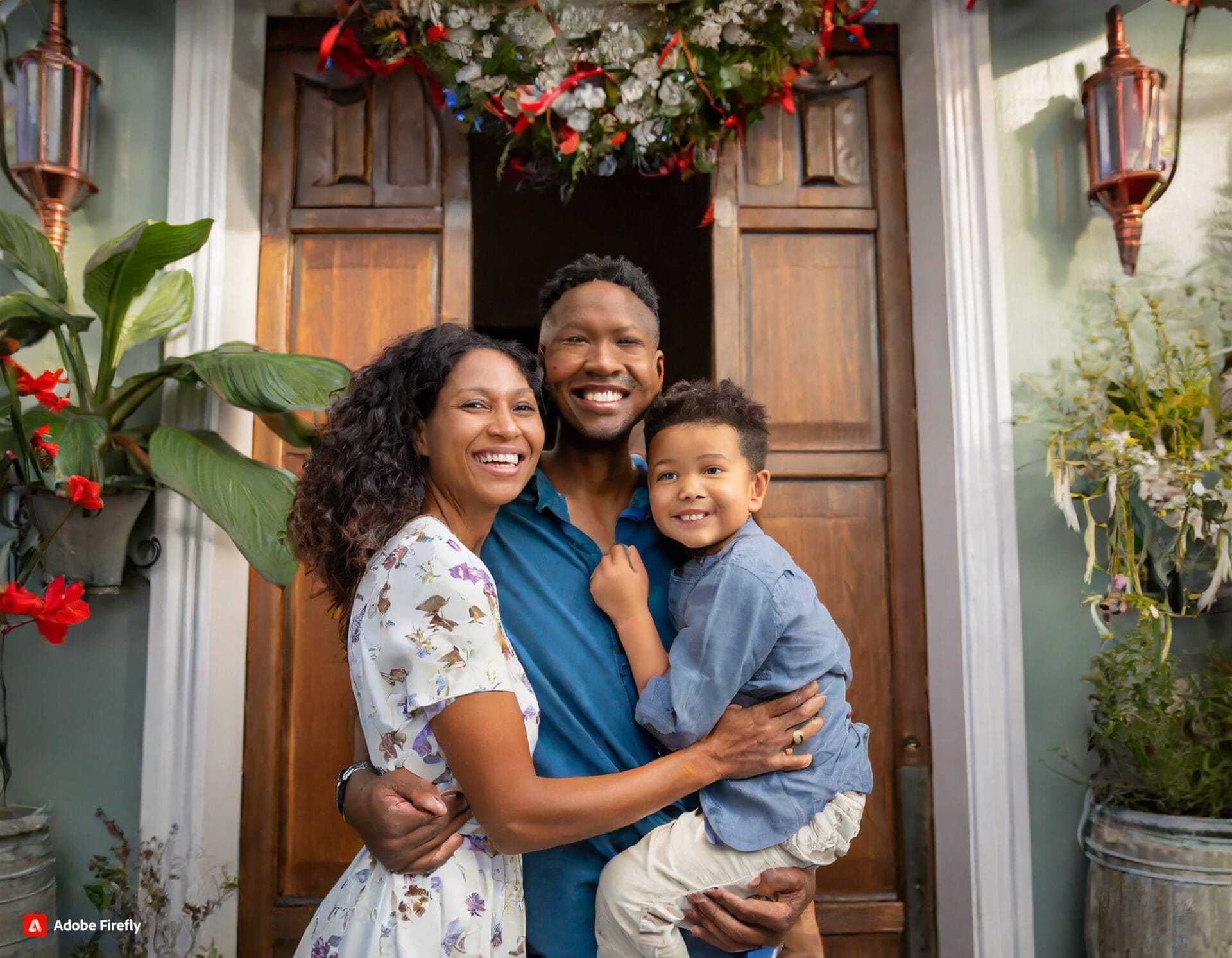 In this heartwarming image, a family, eager to demonstrate various ways to say 'welcome home,' lovingly embraces their returning member at the front door. The beautifully decorated entrance sets the stage for a warm and creative welcome, illustrating the importance of diverse expressions when welcoming someone back home.