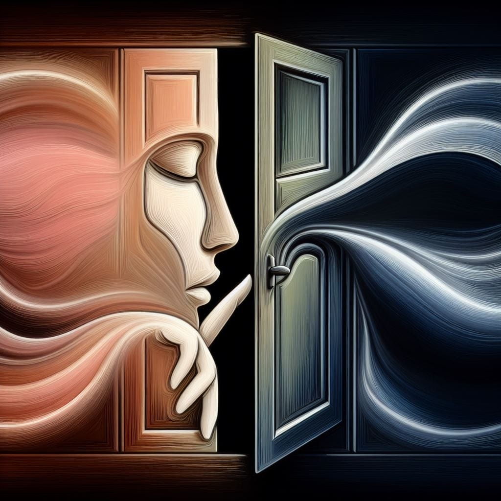 Artistic portrayal of a door gently closing, symbolizing the graceful exit from a conversation amidst differing beliefs. Capturing the essence of preserving relationships and harmony by knowing what to say when someone pushes religion on you.