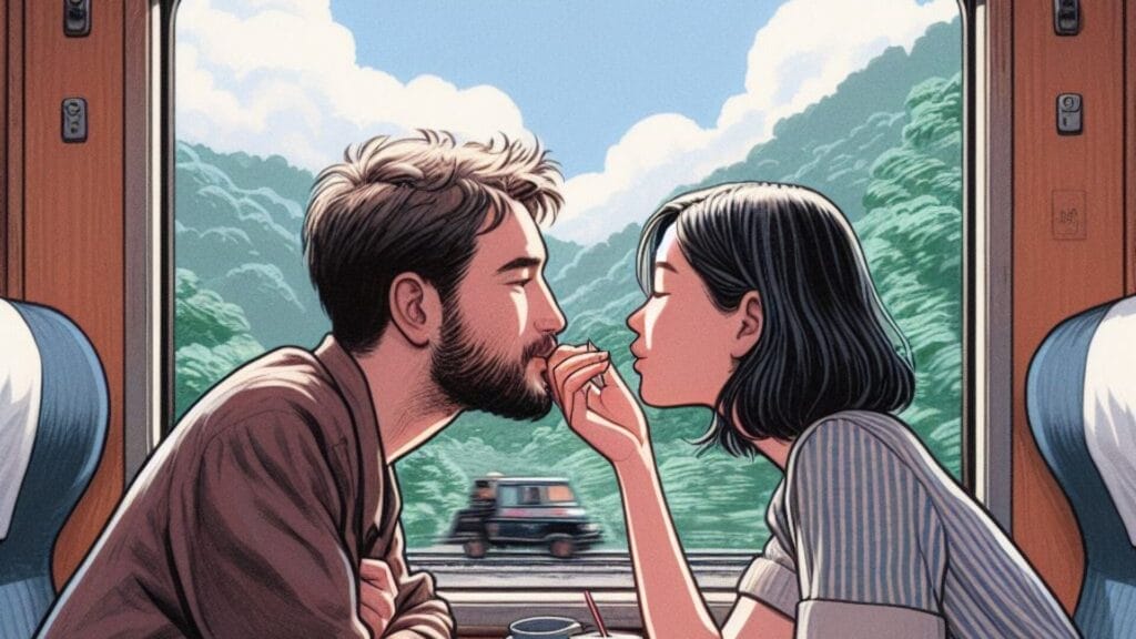 Amidst a train journey, a 30-year-old guy expresses adventure and affection by kissing the hand of a 25-year-old girl as the landscape rushes by. What Does It Mean When Your Boyfriend Kisses Your Hand?