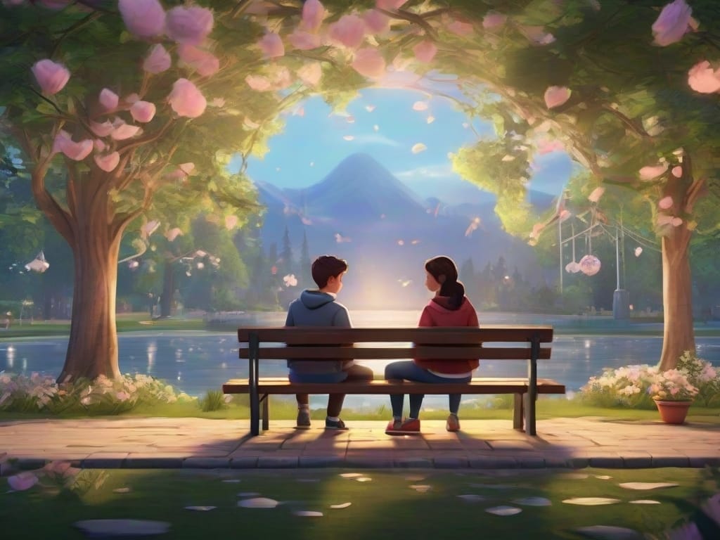 Romantic virtual park date: Boy and girl connecting amidst nature online - What Does It Mean When a Guy Texts You First?