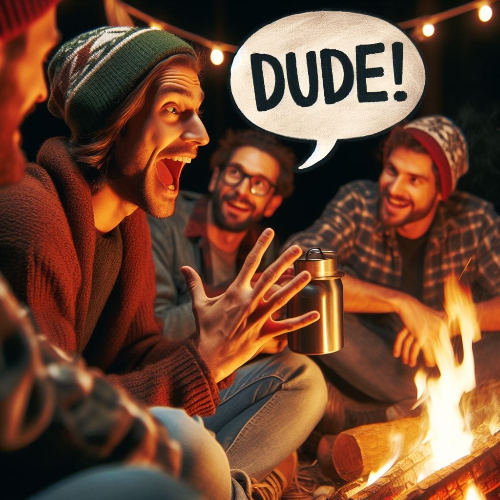 Delve into the heartwarming scene of buddies around a campfire, as one guy, in a moment full of camaraderie, affectionately calls another 'dude. Uncover the meaning behind 'what does it mean when a guy calls you dude' in this cherished friendship moment.