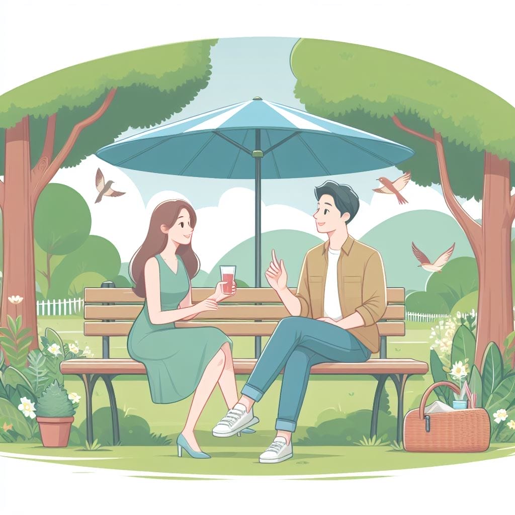 A blissful park scene showcasing a couple sitting and deeply immersed in their love. The image captures a serene second, prompting the question, 'What does it imply when a guy calls you adore?