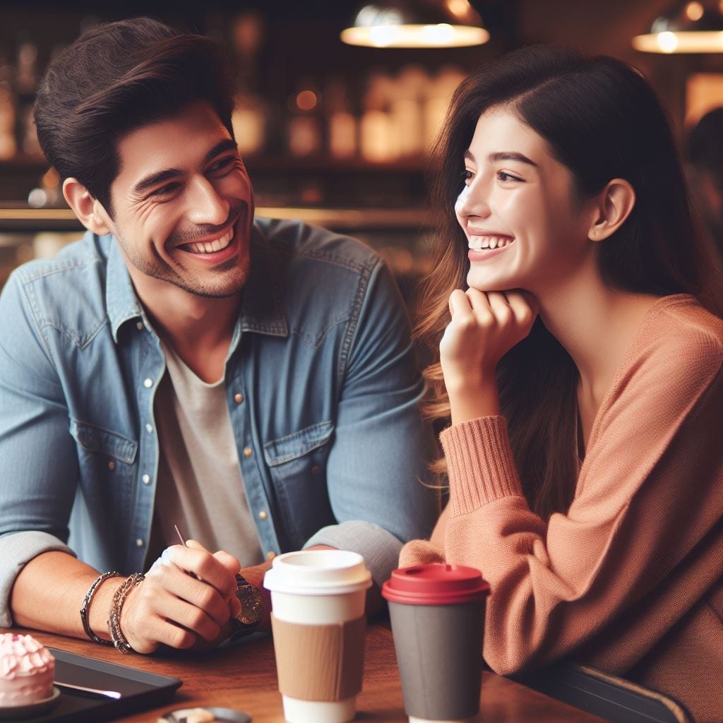 Understanding the results when a man says, 'What Does It Mean When a Guy Compliments Your Hair?' in a romantic bar scene.  A couple shares smiles as the boy appreciates the girl's beautiful hair.