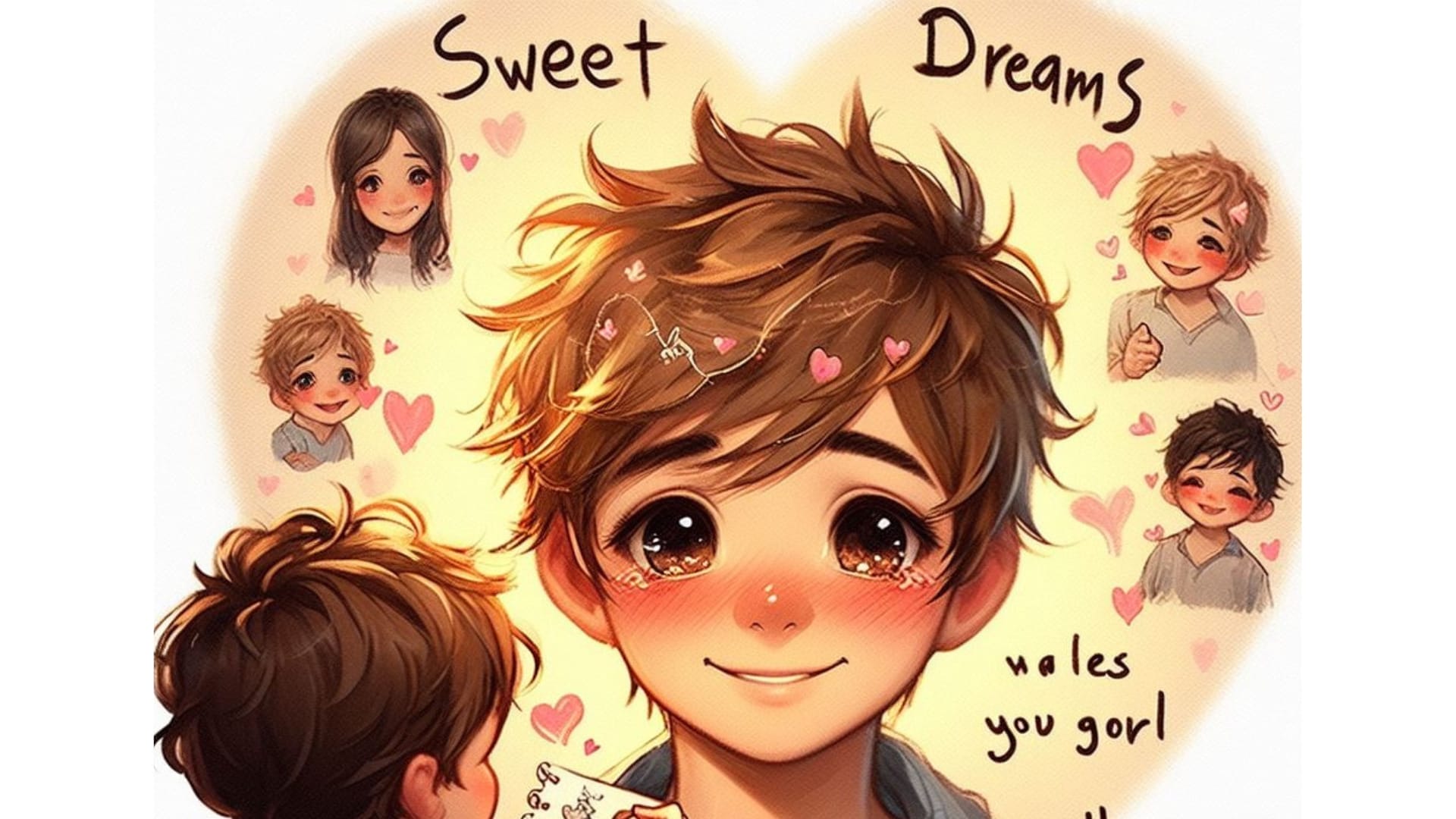 In this touching image, a boy communicates 'What does it mean when a guy says sweet dreams' in a personalized and heartwarming way to his girl, adding depth to the sentiment.
