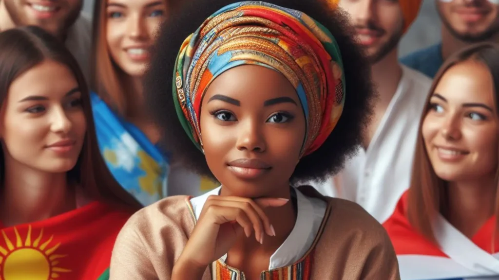 Diverse students in cultural exchange, dressed in national traditions, showcasing the educational advantages of 'Why Cultural Understanding is Important.