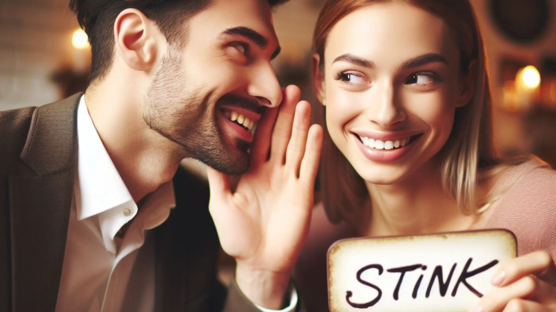 Curious about what it means when a guy calls you 'stink'? Witness a playful moment as a 30-year-old man teases his 25-year-old partner during a romantic dinner.