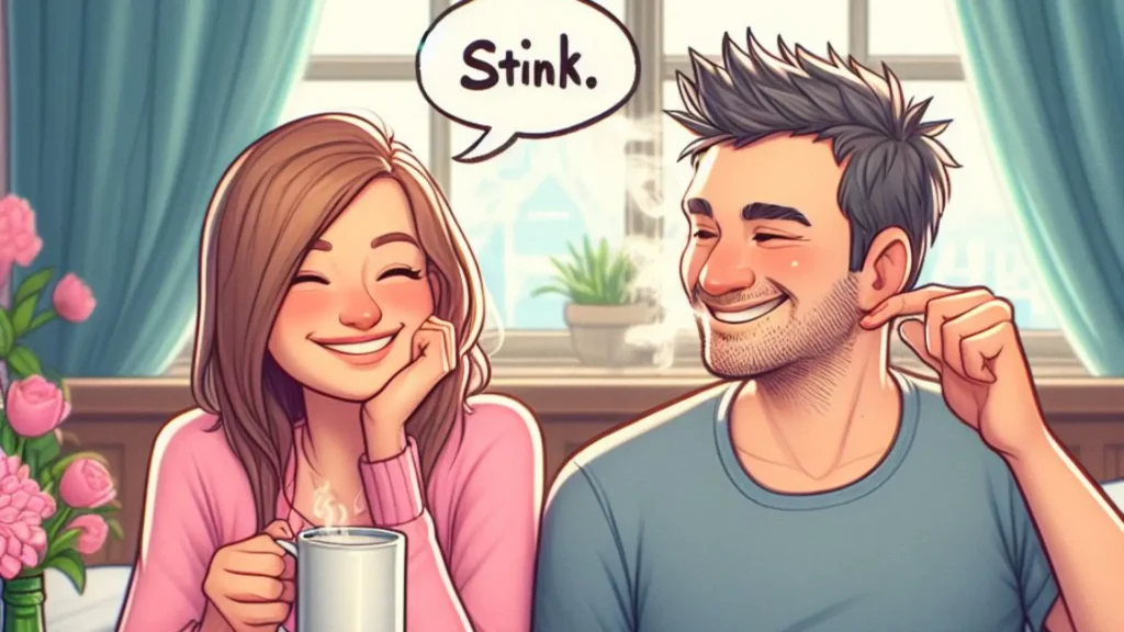 Cozy Sunday morning: The 30-year-old affectionately teases his 25-year-old girlfriend with the term 'stink' during a leisurely breakfast in bed.