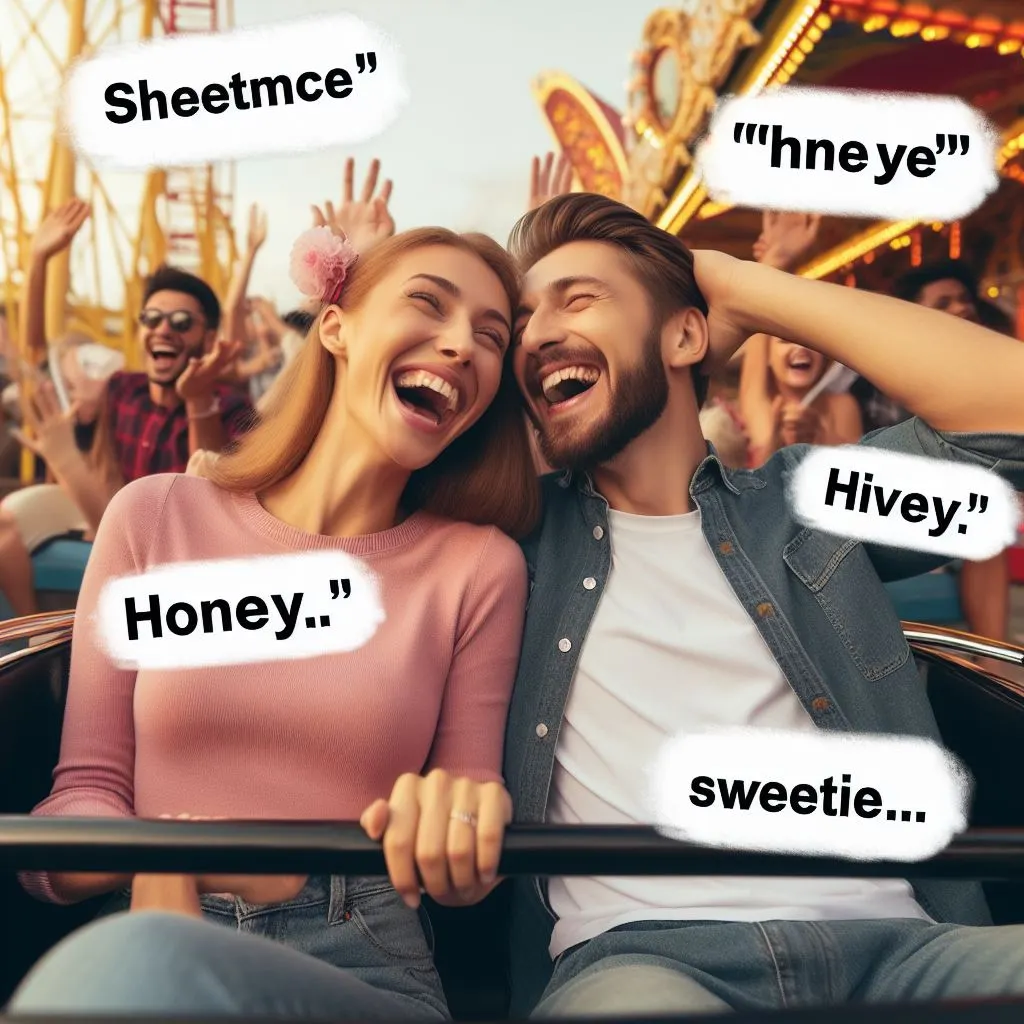 ple laughs and screams with joy at an amusement park, riding roller coasters and playing carnival games. The boyfriend lovingly calls his girlfriend "Honey," prompting thoughts on "what does it mean when a guy calls you honey and sweetie?