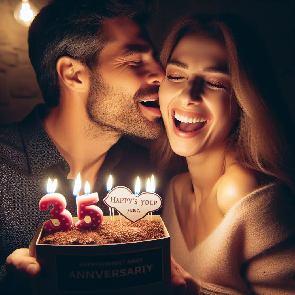 In a dimly lit room, a surprise anniversary party unfolds. The 35-year-old boy playfully bites the girl's cheek, showcasing the lasting spark in their long-term romance. What does it mean when a guy bites your cheek?