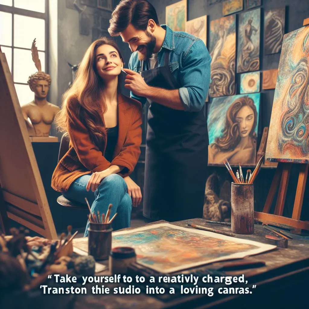 In an art studio filled with creativity, the couple engages in a playful exchange. Inspired by the artistic vibe, the guy gives his partner a teasing ear bite, turning the studio into a canvas of love. Discover what does it mean when a guy bites your ear."