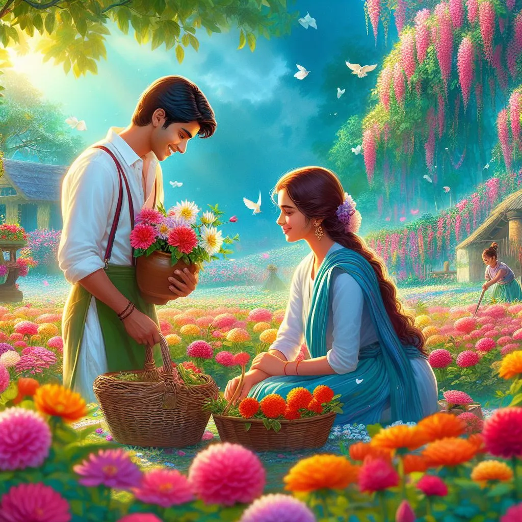 In a vibrant garden filled with blooming flowers, the couple tends to their garden. The boy steals glances at the girl with a shy yet endearing blush, prompting the question: what does it mean when a guy blushes and smiles at you?