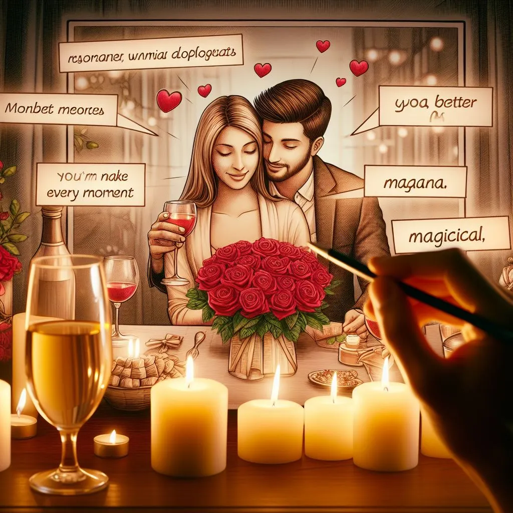 A lover arranges a candlelit, rose-adorned romantic evening for his partner.