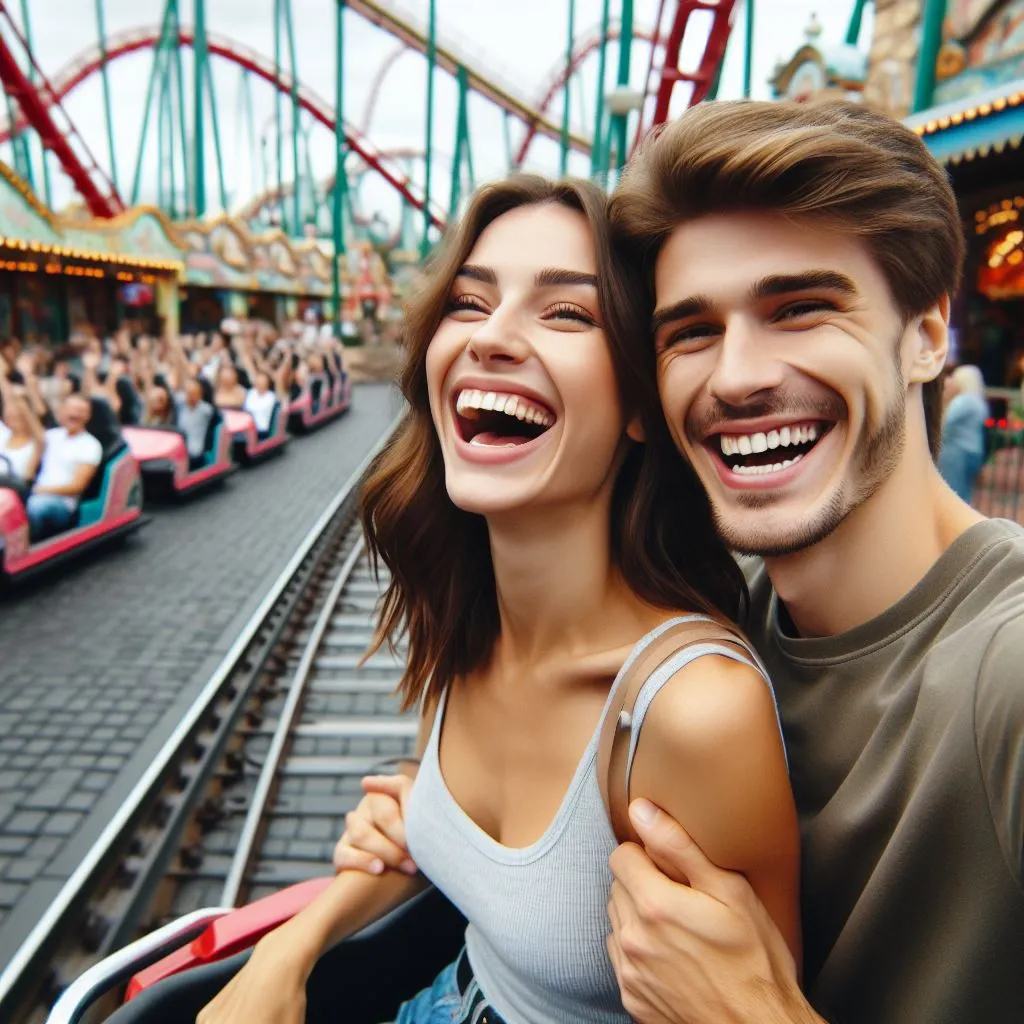 Amidst the colorful pleasure of an enjoyment park, a pair queues for a roller coaster. The boyfriend playfully nudges his girlfriend's shoulder, sparking thoughts on "what does it mean when a guy touches your shoulder?