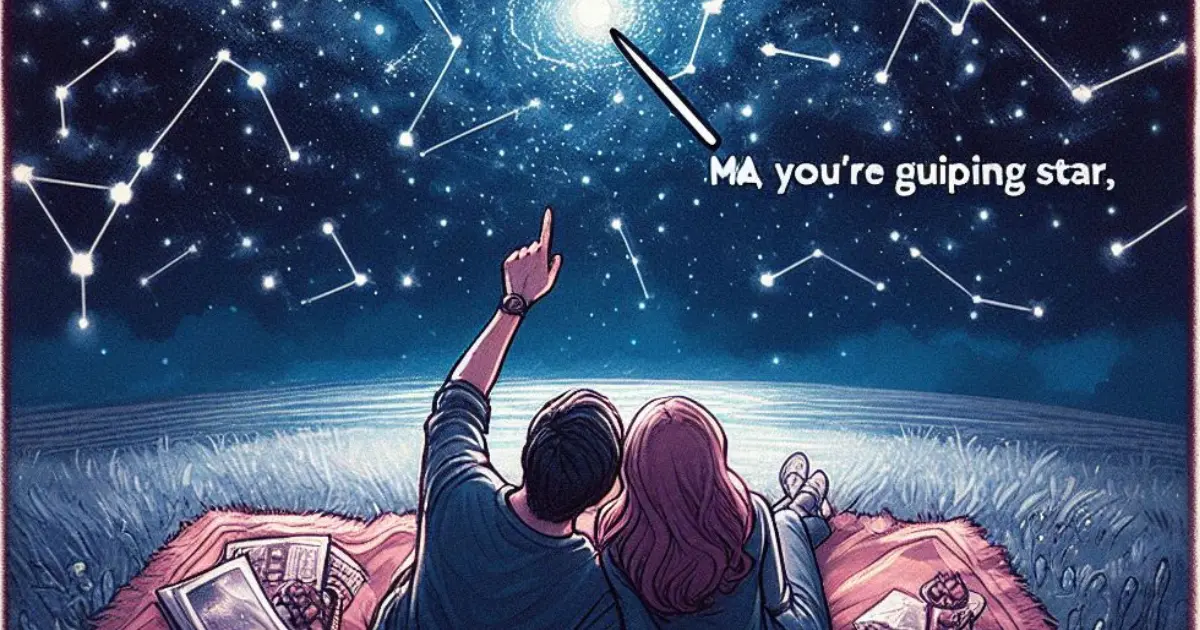 A couple lies on a blanket beneath a starry sky. The boyfriend points to a constellation and whispers, "Ma, you're my guiding star," expressing love and admiration while exploring "what does it mean when a guy calls you ma"