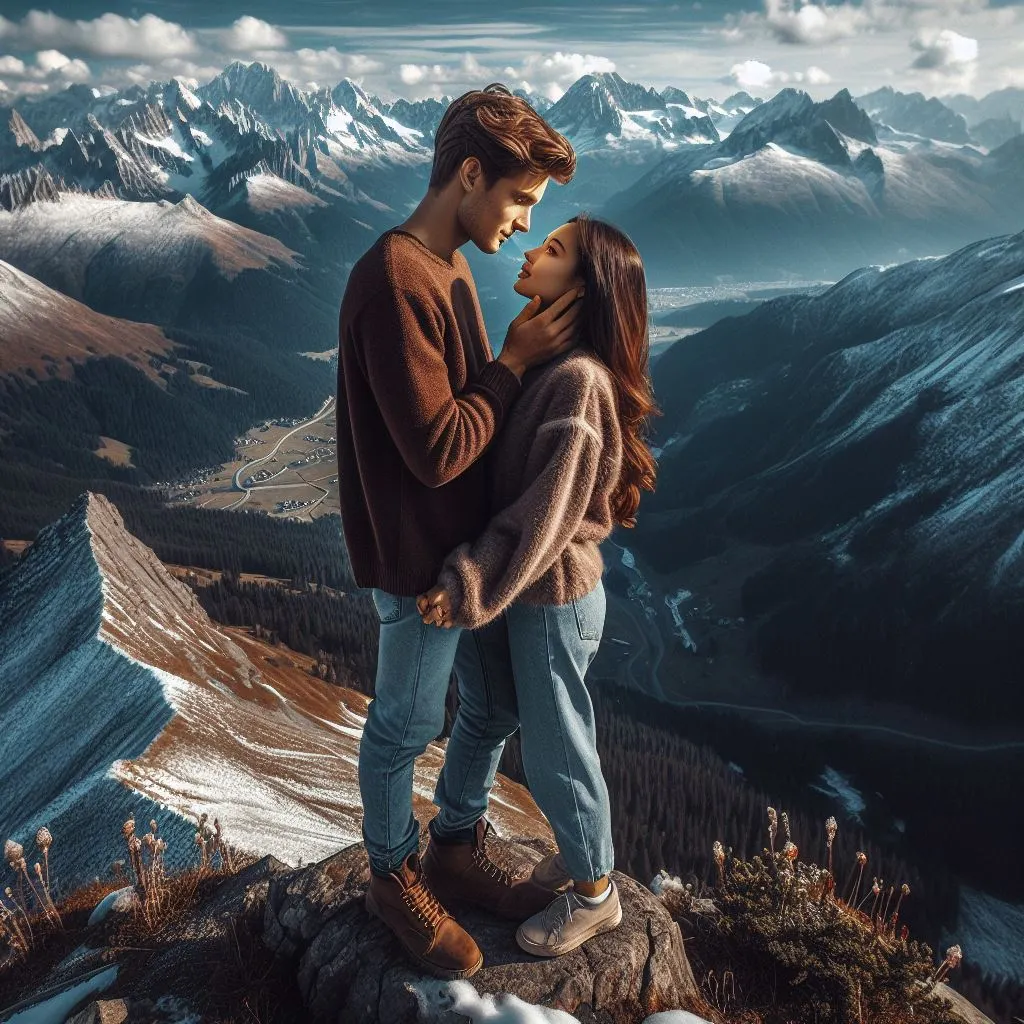 The couple stands atop a panoramic mountaintop, surrounded by the usage of panoramic perspectives. As they percent a smooth embody, the boy brushes his fingers toward the girl's cheek, his touch reflecting the awe-inspiring splendor in their surroundings. What does it imply whilst a man strokes your cheek?