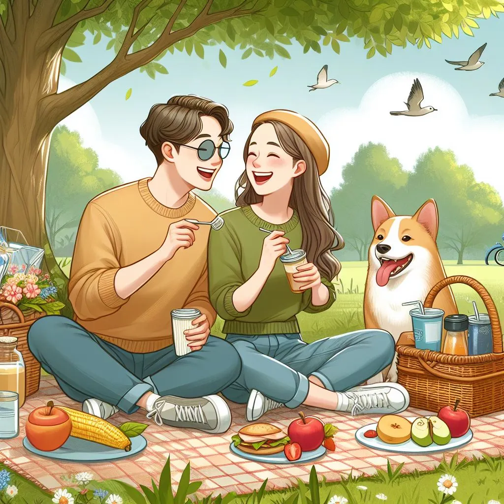 Embraced by nature, the couple shares a picnic, laughter, and snacks. The guy's playful bark adds spontaneity, sparking the question: what does it mean when a guy barks at you?