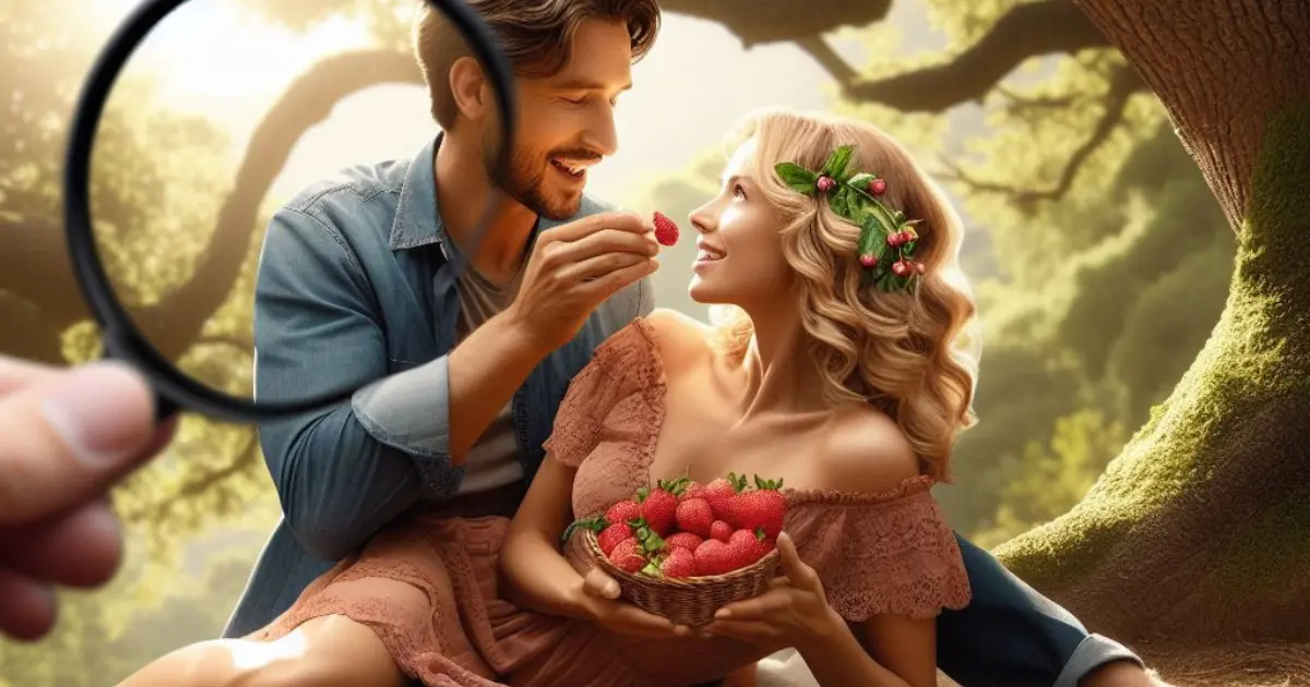 A 35-year-old couple is curled up beneath the large oak tree's shadow. The man whispers romantic nothings to his companion while tenderly feeding her strawberries and referring to her as his 'doll.' The closeness and passion of their relationship in the splendor of nature is captured in the picture. What does it mean when a guy calls you doll?