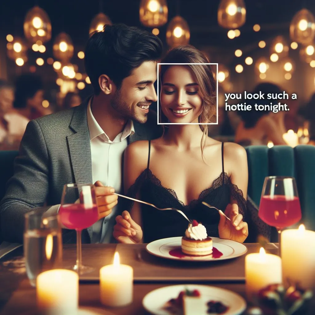 A couple enjoys a candlelit dinner in elegant attire at a classy restaurant. The boyfriend's compliment, calling his girlfriend a "hottie tonight," prompts thoughts on what it means when a guy calls you hottie.