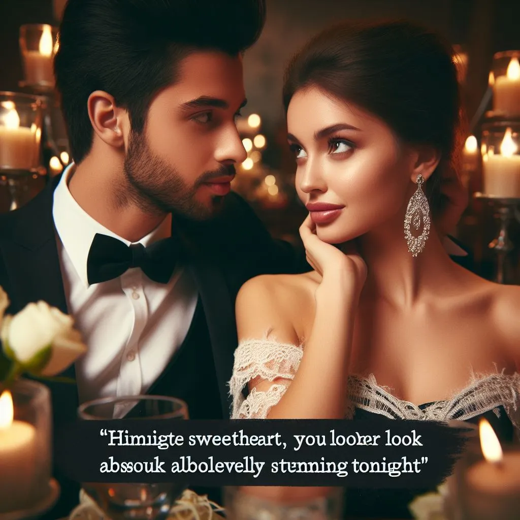 A couple dressed up for a candlelit dinner at a fancy restaurant. The boyfriend lovingly calls his girlfriend "sweetheart," sparking thoughts on "what does it mean when a guy calls you sweetheart.