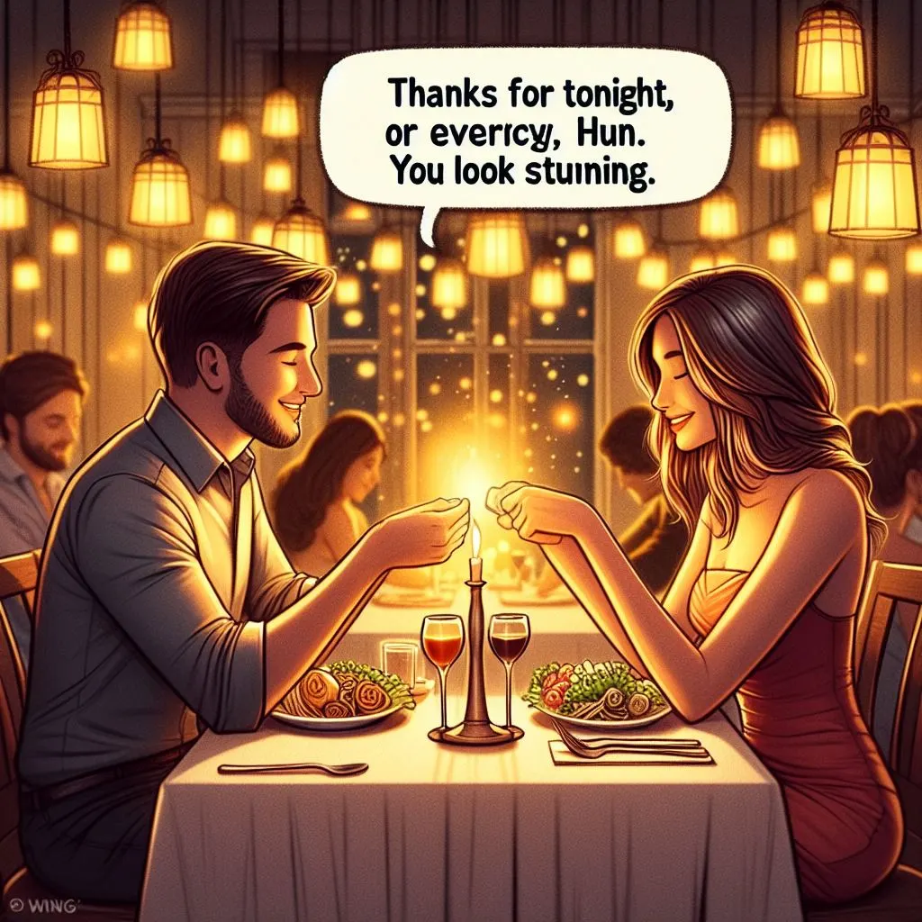 A couple enjoys a candlelit dinner at an eating place. The boyfriend affectionately calls his lady friend "Hun," sparking curiosity about "what it means whilst a man calls you hun.
