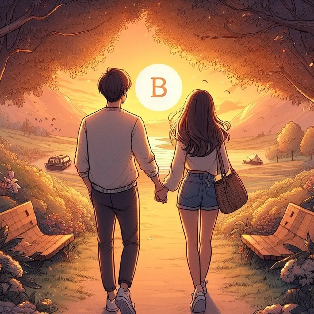 B and her boyfriend stroll hand in hand through a picturesque park at sunset. He affectionately calls her "B" as they enjoy the serenity of nature and each other's company, prompting thoughts on "what does it mean when a guy calls you B?