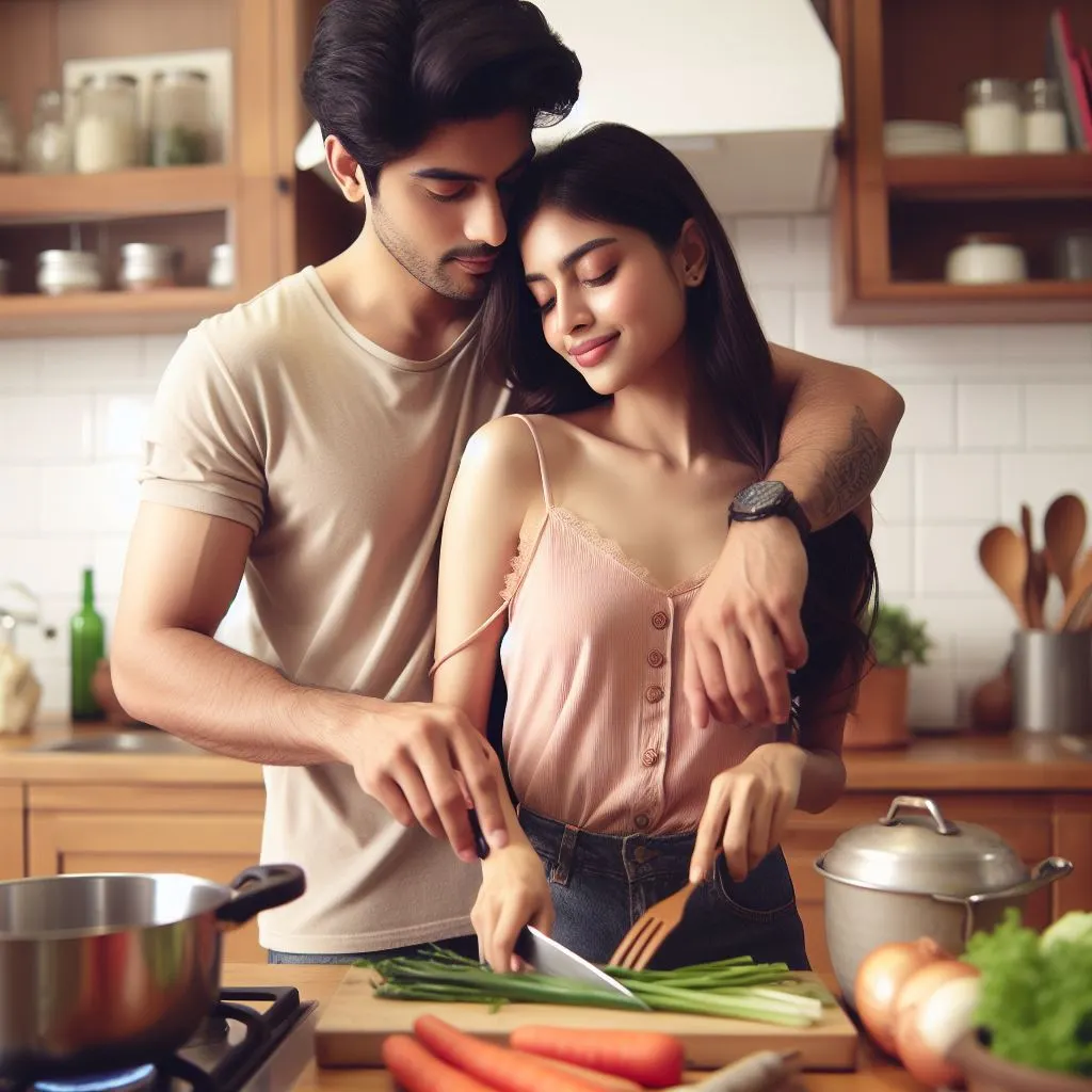 A couple in the kitchen, making ready dinner together, with the boyfriend affectionately stroking his lady friend's head amidst the hustle and bustle of everyday life. What does it imply whilst a guy strokes your head?