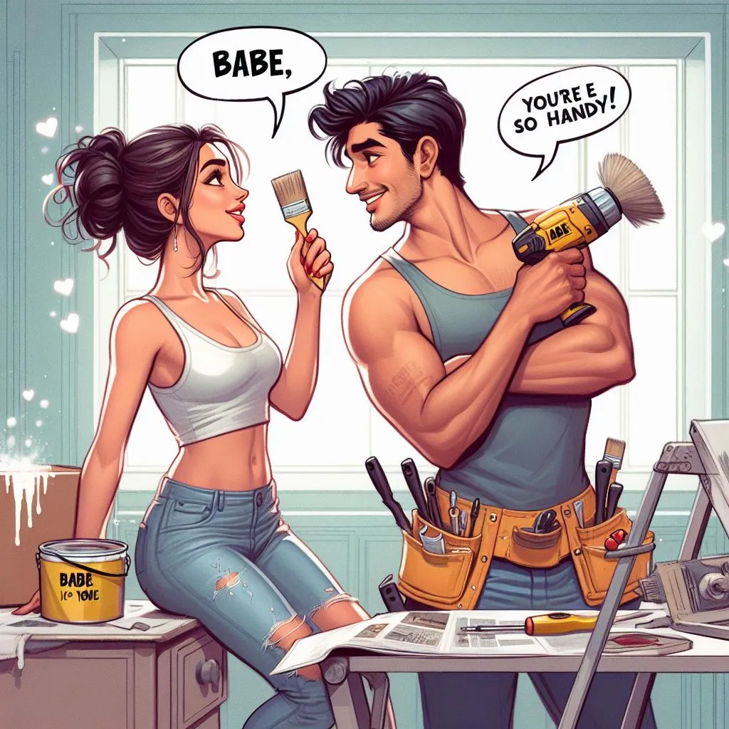 A couple engages in a home DIY project, the woman calls her boyfriend "Babe" as they work together.