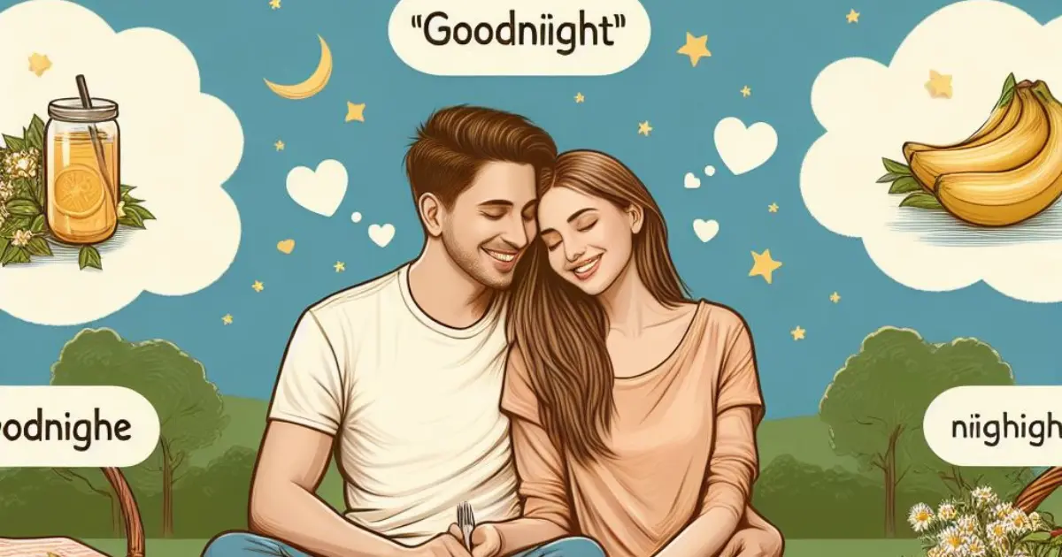 A boyfriend surprises his girlfriend with a picnic in the park. As they enjoy the spread, he says "goodnight" first, prompting thoughts on "what does it mean when a guy says goodnight first?
