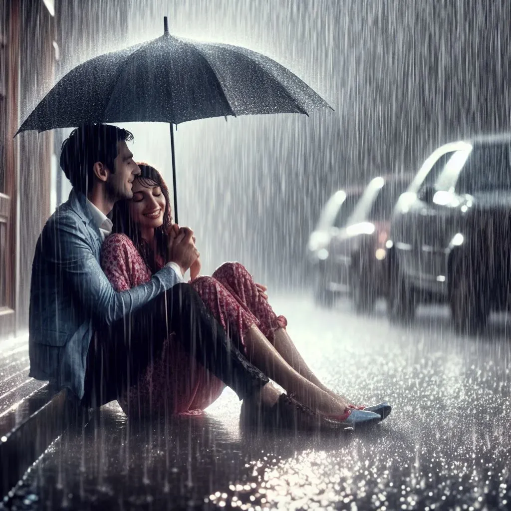 A couple cuddles under an umbrella in the rain, the man whispers "I love you" to his girlfriend. Thoughts arise on "Is there another way of saying I love you?
