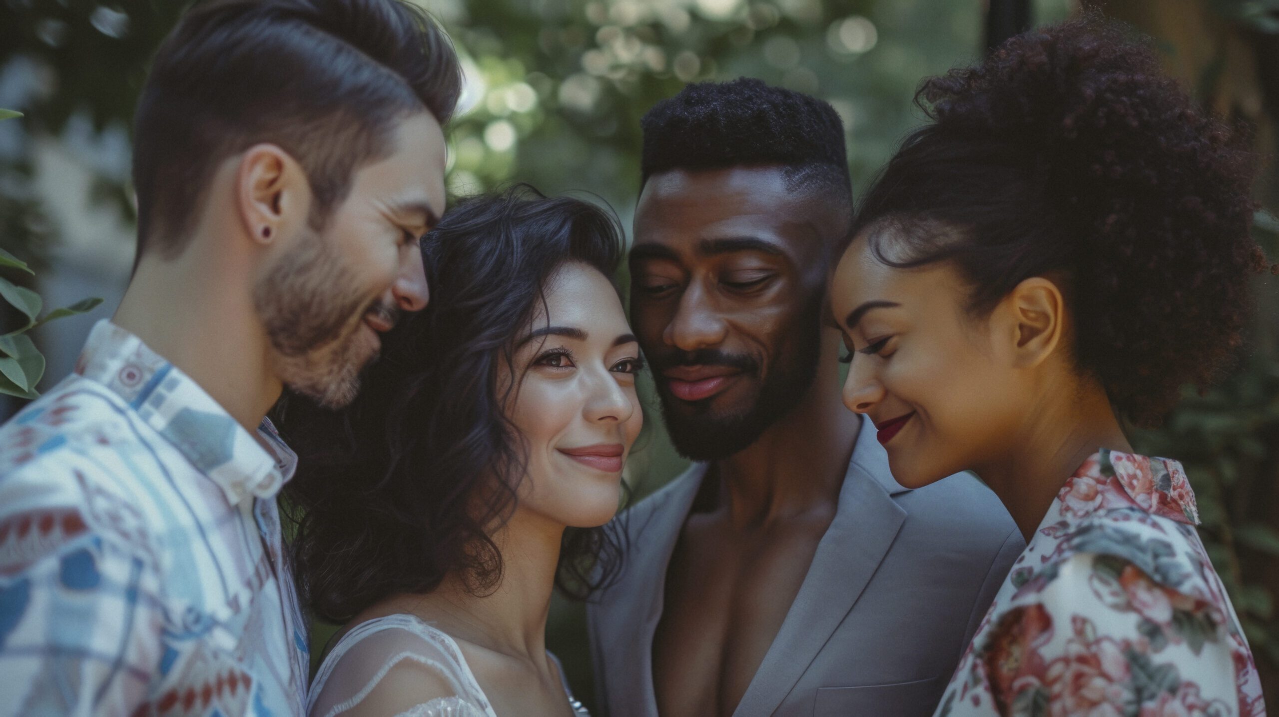 two men and two girls standing and smiling