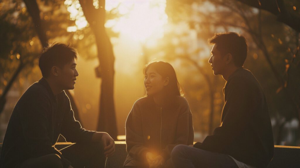 family sitting in a park